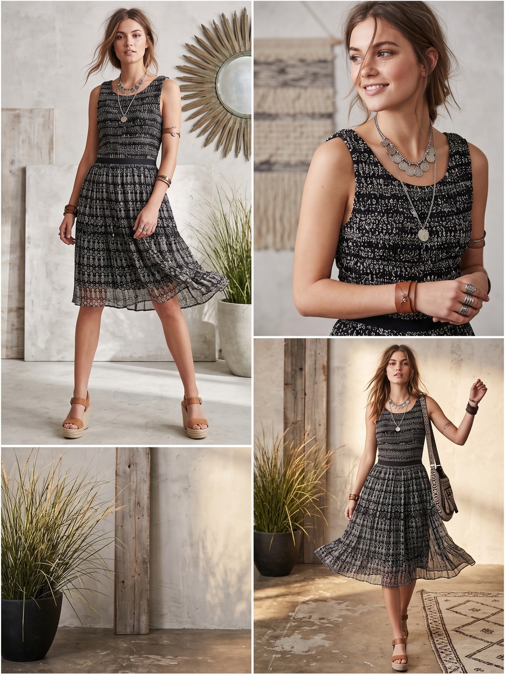 Anthropologie Postmark Black Patterned Sleeveless Mesh Midi Dress Medium